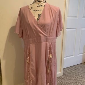 Rose Chiffon Dress w/Floral Lace Overlay